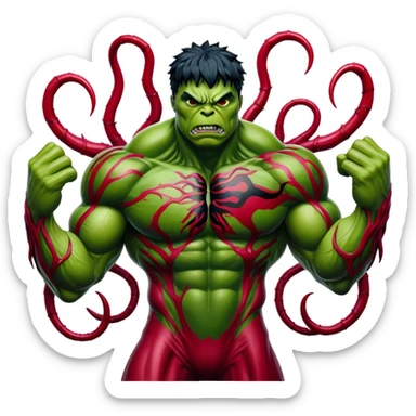 Hulk with Carnage symbiote, green monster covered in red alien substance with black details sticker
