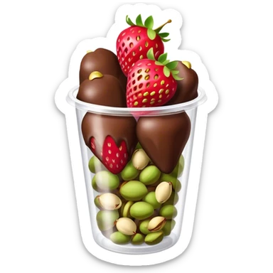 Chocolate covered Strawberries with pistachios in a plastic cup sticker