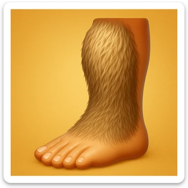 Create an emoji that looks exactly like the reference image in iOS emoji style. The emoji should have 3D appearance, shiny surface, smooth gradients, soft shadows, and a realistic hairy leg and foot with a classic emoji look. Add a glossy effect to the skin. sticker
