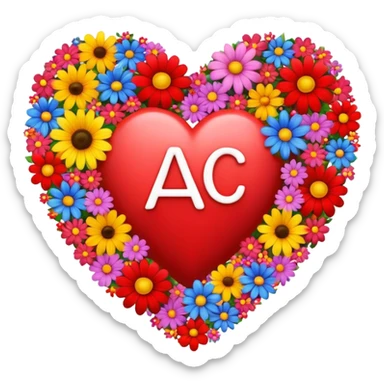 a red heart write capital A and the heart throw a lots of colored flower from its center sticker