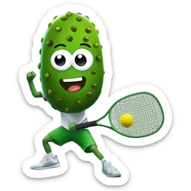 A pickle playing pickleball sticker