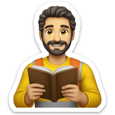 Armenian men with the yellow clothes reading book and looking at camera and smiling  sticker
