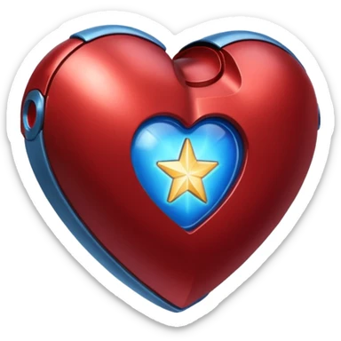 A red Iron Man heart with a glowing blue star in the center sticker