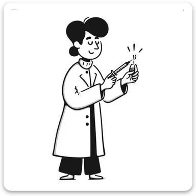 A caring looking victorian doctor holding a vaccination sticker