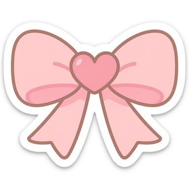 pink coquette bow with a heart in the middle, delicate and feminine, soft pink tones, elegant details, kawaii style sticker