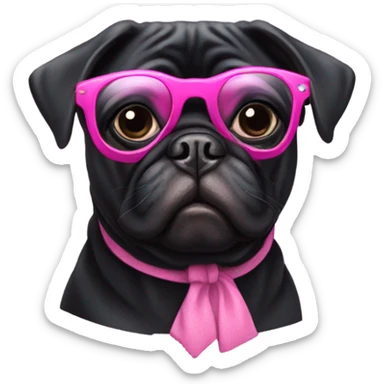 Black pug wearing pink glasses  sticker