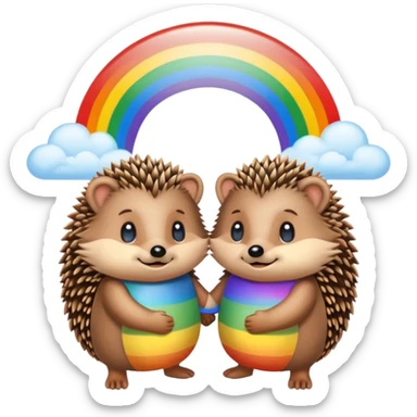 The Hedgehog Is Retro Holding Both Hands With Rainbow In Sky sticker