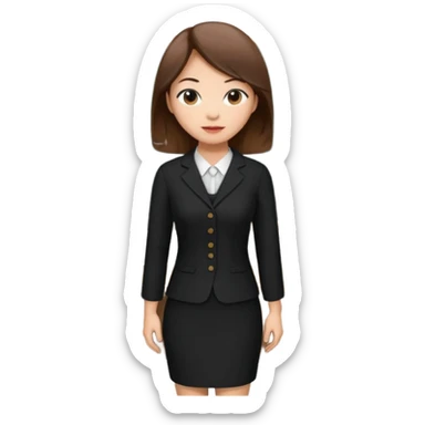 asian young woman brown-haired teacher in black daily dress  sticker