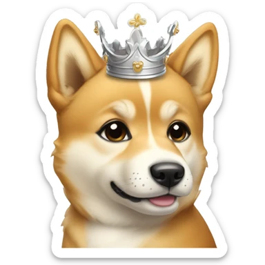 protrait side view of a cute baby doge with silver crown sticker