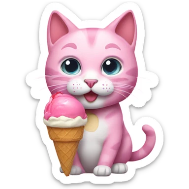 Pink cat eating ice cream sticker