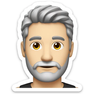 White man in black v-neck shirt with greying black hair and short greying beard sticker