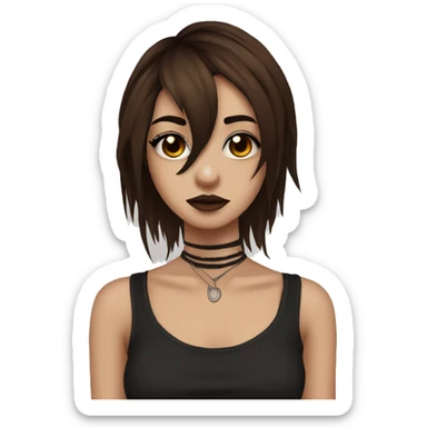 emo girl with brown choppy hair, brown eyes , septum piercing, eyebrow piercing  sticker