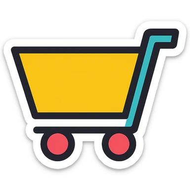 flat color grocery cart icon with bold outline, no text sticker