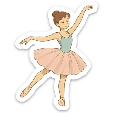 ghibli style ballerina girl, soft colors, graceful pose sticker