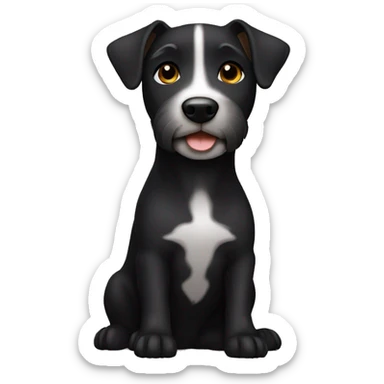 A black Patterdale Terrier dog with a white patch on its chest and brown eyes. sticker