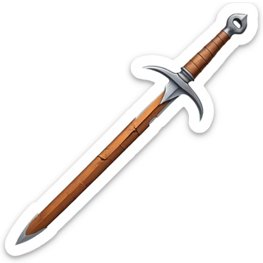 Broken rusty sword — cracked edge, worn grip sticker