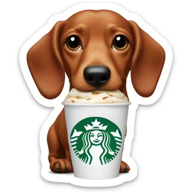 Red wiener dog licking a Starbucks pup cup  sticker