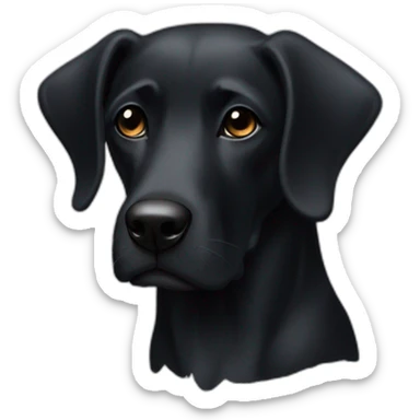 A black dog, with a black muzzle, with a white spot on his chest. With a long nose and floppy ears sticker