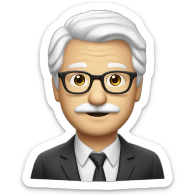 meester frank visser white hair, white mustache and glasses. Nice suite sticker
