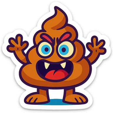 exaggerated features bright colors vibrant toon style poop monster sticker