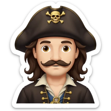 Pirate full body with dark brown wavy hair and mustache  sticker