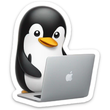 Create an emoji scene featuring a penguin coding on a MacBook! 🐧💻✨ sticker
