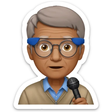 singer, Old man, brown short hair, holding mic, glasses sticker