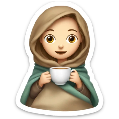 Light brown hair girl in blanket drinking tea sticker