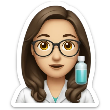 Brunette pharmacist with medication sticker