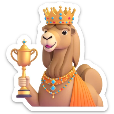 dromedary with a crown on its head and a trophy with #1 on it sticker