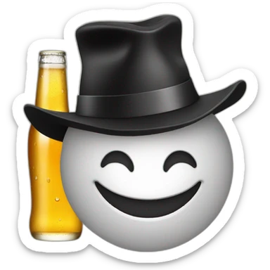 laughing emoji face with tears and a hat in the shape of a beer sticker