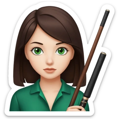 Beautiful brunette with pool cue sticker
