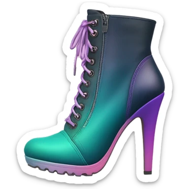 Realistic isolated top view of a pair of dark teal,purple,pastel pink,pastel purple and pastel yellow ombre high heel zippered ankle bootie boots. sticker