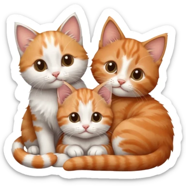 3 tiny kittens cuddling together all different colours, the first one is grey and white, the second is ginger and white and the third is brown tabby and white sticker