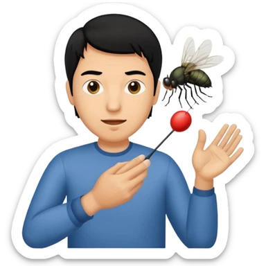 Man with black hair killing a fly sticker