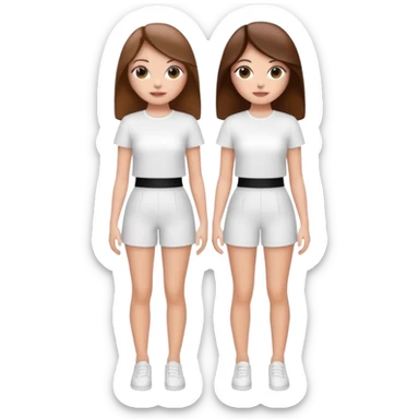 👯‍♀️ generate this emoji, as two white girls, bffs, the same pose but maybe the outfit cuter. we are models. both with brown hair. one girl in white outfit, the other in black. luxury outfits  sticker