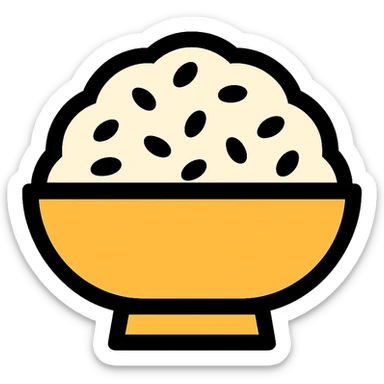 A dish of rice topped with black sesame seeds sticker