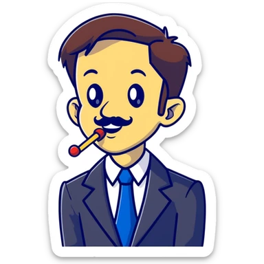 cartoon sticker of a news anchor with a long Pinocchio nose symbolizing fake news sticker