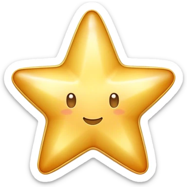 A bright, golden cartoon star with a soft glow, rounded edges, and a playful, 3D look. The style is fun, and polished, with smooth shading and a vibrant color palette sticker