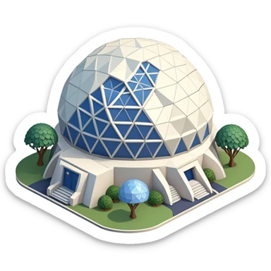 Isometric exterior Walt Disney World Epcot spaceship earth geodesic dome sphere, dollhouse style 3D realistic  sticker