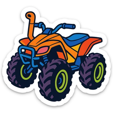 4 wheeler ATV with a snorkel and oversized tires, dynamic angle, vibrant colors sticker