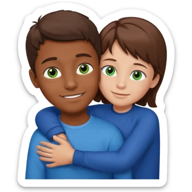 garcon grand brown aux yeux bleus câlin fille petite yeux verts cheveux brown  sticker