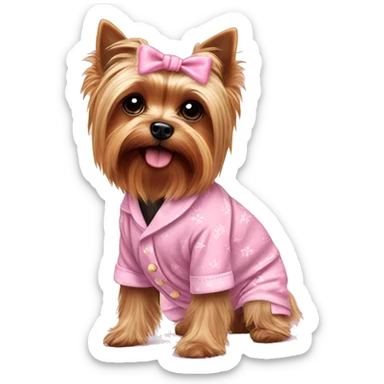 Yorkie wearing pink pajamas  sticker