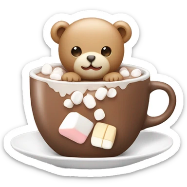 Baby Teddy bear in a Cup of hot chocolate with marshmallows on its head  sticker