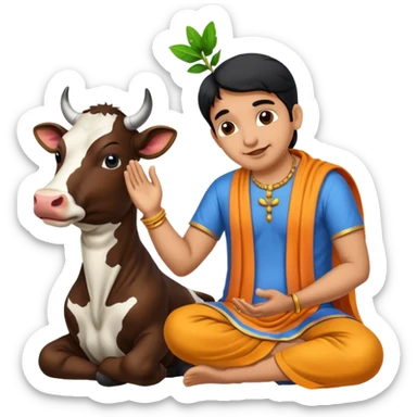 Indian man worshipping cow sticker