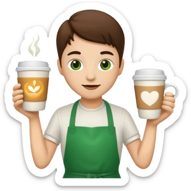 Barista + green apron + latte cup sticker