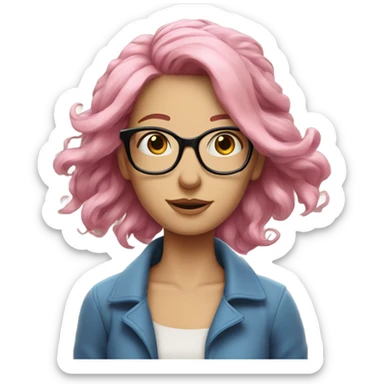 Windswept lady, blue eyes and glasses with pink hair  sticker