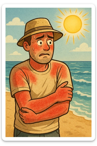 uomo a mare con paura delle ustioni, ed è un po' bruciato sticker