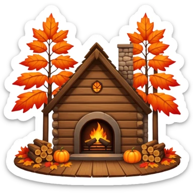 🏡🍁🔥 Cozy cabin with fireplace in autumn sticker