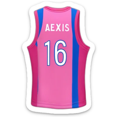 Maillot de basket de couleur rose avec comme nom Alexis et comme numéro 16 sticker